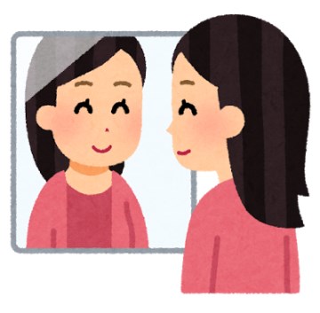 鏡を見て微笑んでいる人のイメージイラスト