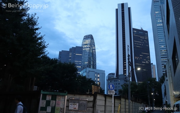 西新宿の雑居ビルが立ち並ぶ路地をくねくねと歩きます